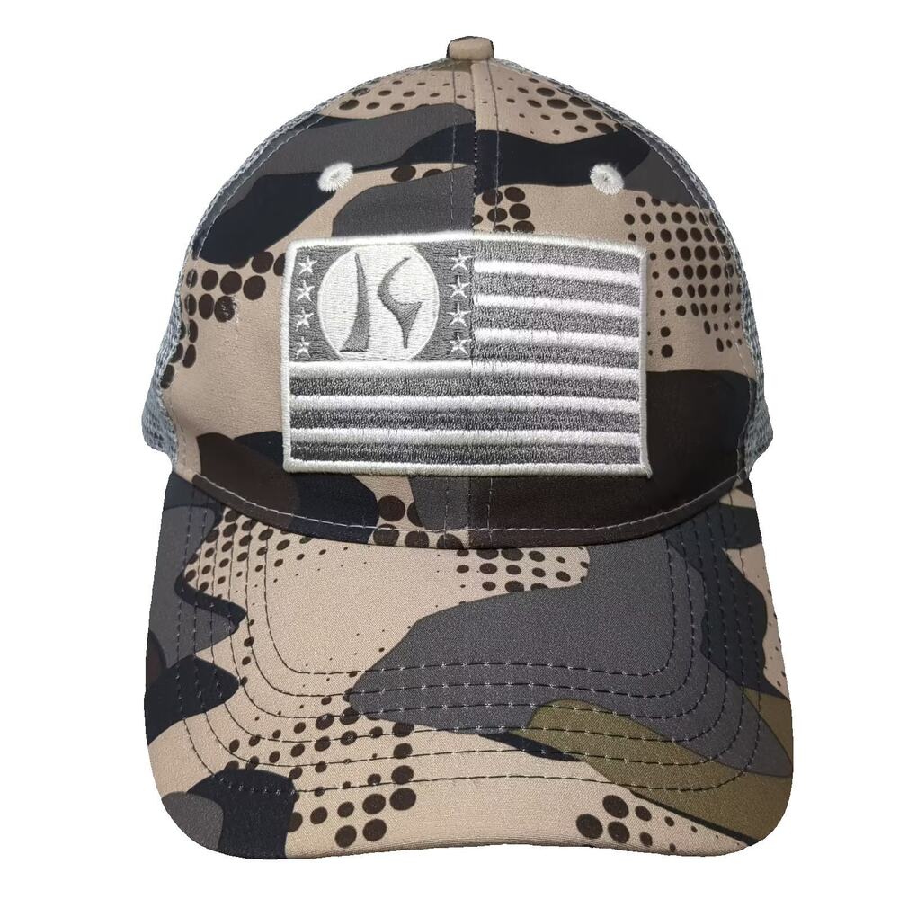 Killik Baseball Cap Beige Gray OS Camo Mesh Flag Patch Strapback Adjustable Hat